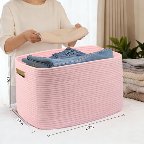 75L Large Woven Storage Basket, 22”x17”x12” Rectangle Blanket Basket - Image 2