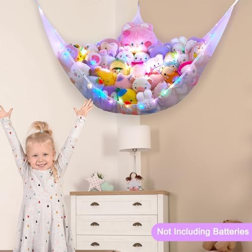 Stuffed Animals Hammock with LED Light Toy Net Room Decor Corner Storage - Image 4