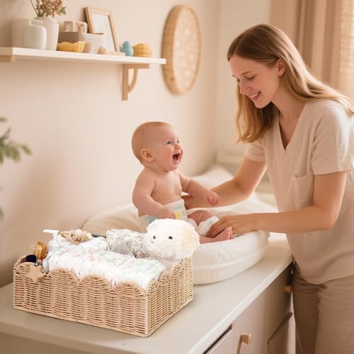 Wicker Diaper Caddy Organizer, Rattan Baby Basket, Flesh Tone - Image 2