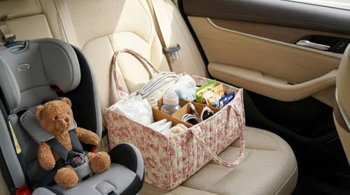 Quilted Fabric Storage Basket Floral Baby Diaper Caddy Quilted Basket Organizer - Image 2