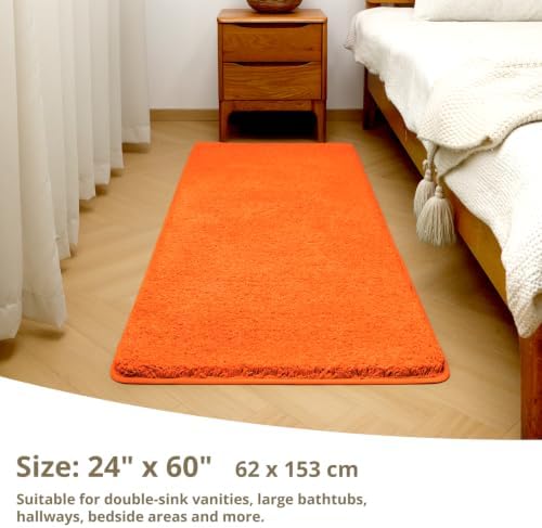 Polyester Bathroom Runner Rug 24"x60" Orange, Soft Shaggy Bath Mat - Image 2