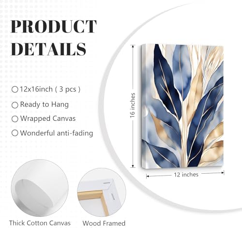 Blue Botanical Wall Art Abstract Leaf Canvas Prints Decor Modern Plant Wall Art - Image 2