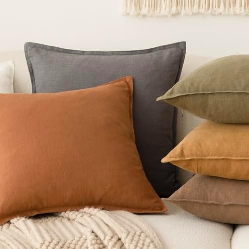 Foindtower Linen Solid Decorative Throw Pillow Covers 18x18 Inch Grey - Image 5