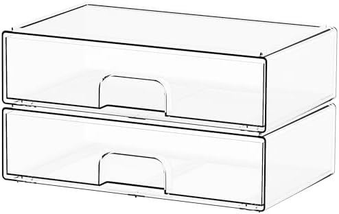 Yieach 12.1''W Clear Stackable Storage Drawers, 2 Pack Acrylic Drawer Organizer by Yieach