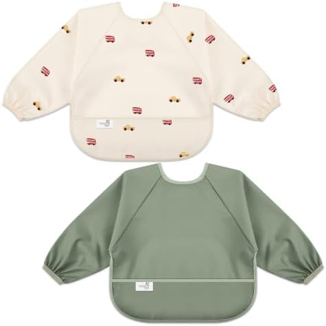 Long Sleeve Baby Bib, Waterproof Fabric, Catch-All Pocket, Baby Smock Bib by Unknown