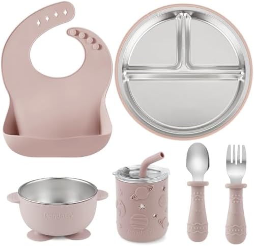 PandaEar 6-in-1 Stainless Steel Baby Feeding Set | Divided Suction Plate by PandaEar