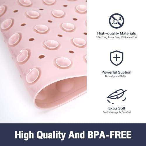 Extra Long Bathtub Mat Non Slip Bath Mat Pink 40"x16" Full Size - Image 6