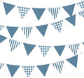 2 Sets Blue Pennant Banner Flags 24Pcs Blue Plaid Striped Garland Linen Fabric by pinkblume