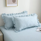 2 Pack Light Blue Gingham Ruffle Standard Pillow Shams 20"x26" - Image 3