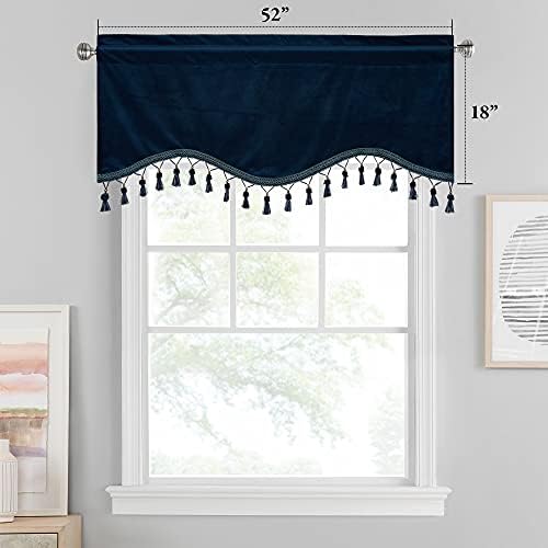 StangH Navy Blue Tassel Velvet Valances Curtains 52x18 Inch, 2 Panels - Image 2