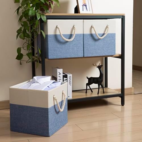 PRANDOM Large Foldable Cube Storage Bins 11x11 inch Fabric Linen Storage - Image 2