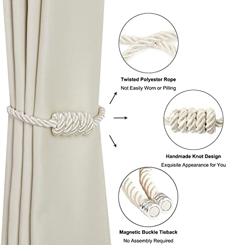 BEL AVENIR Magnetic Curtain Tiebacks 4 Pack Hand-Woven Curtain Ties - Image 4