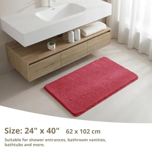 Polyester Bathroom Rug 24"x40" Red, Non-Slip Soft Shaggy Bath Mat - Image 2