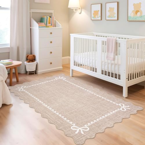 GarveeHome Scalloped Bow Rug 4x6 Washable Camel Rug - Image 3