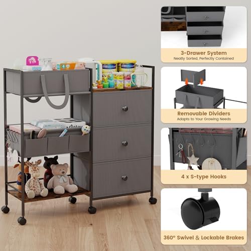 3-Tier Baby Diaper Caddy Organizer and Storage Cart, Baby Essentials - Image 3