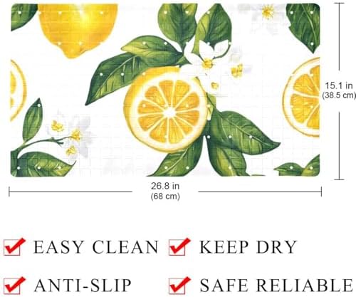 Shower Mat Non Slip 26.8 x 15.1 Inches, Lemons Flower Bathtub Mat Shower Stall - Image 4