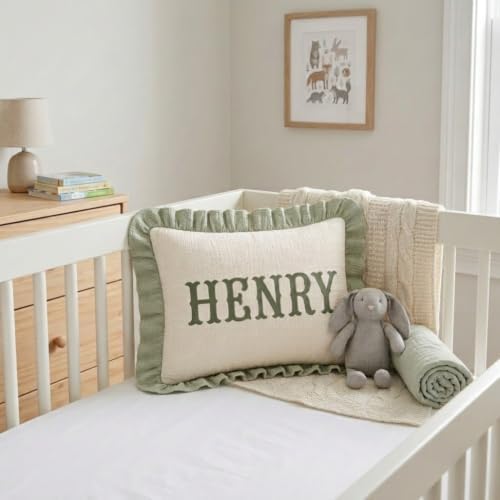 Muslin Pillow Cover, Monogram Pillow Covers, Personalized Name Ruffle Baby - Image 7