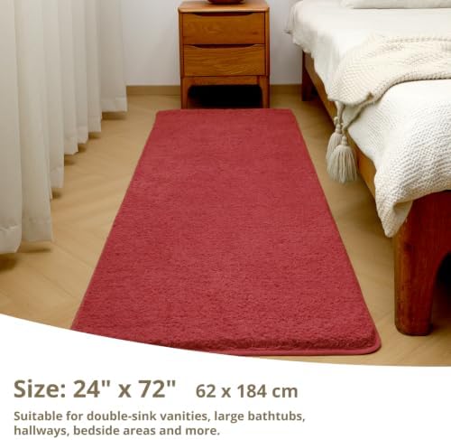 Polyester Bathroom Runner Rug 24"x72" Red, Soft Shaggy Bath Mat - Image 2