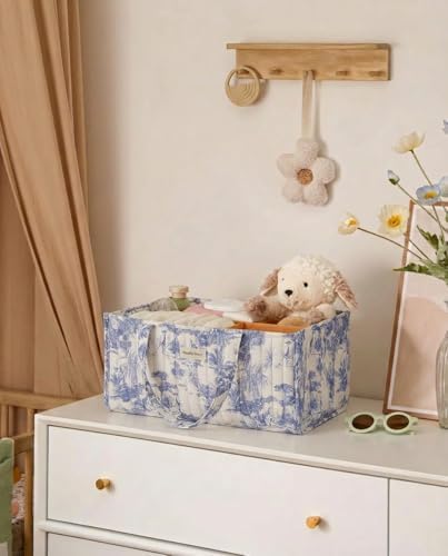Quilted Fabric Storage Basket Floral Baby Diaper Caddy Quilted Basket Organizer - Image 4