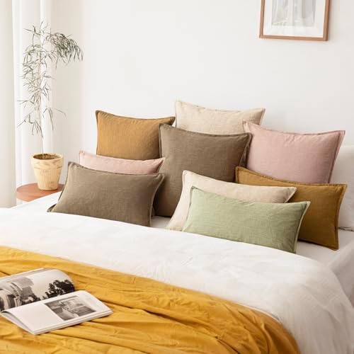 Foindtower Linen Solid Decorative Throw Pillow Covers 24x24 Inch Light Pink - Image 7