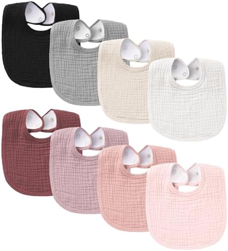 Konssy 8-Pack Muslin Baby Bibs, Adjustable Fit by Konssy