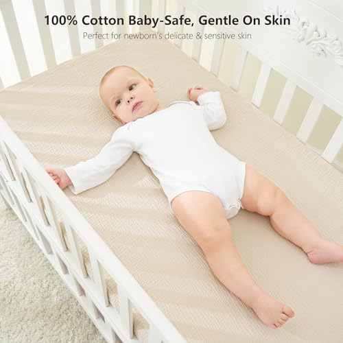 Bearmoss Muslin Crib Sheets 100% Cotton Baby Crib Sheets Fitted - Image 2