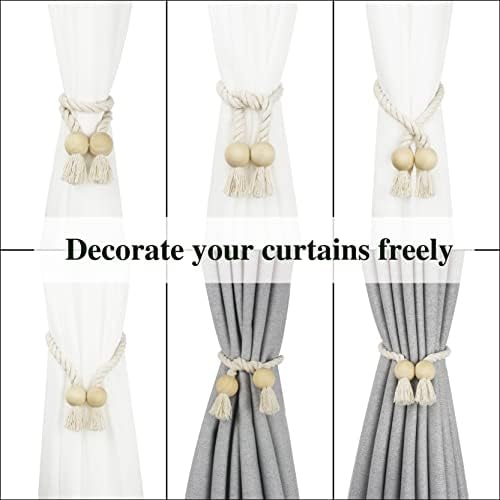 6 Pack Magnetic Curtain Tiebacks Cotton Hand Woven Tie Back Decorative Rope - Image 5