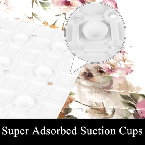 Shower Mat Non Slip 26.8 x 15.1 Inches, Dog Flower Bathtub Mat Shower Stall Mats - Image 3
