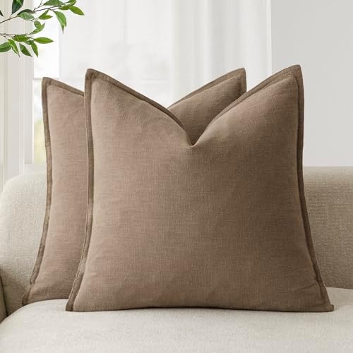 Foindtower Linen Solid Decorative Throw Pillow Covers 16x16 Cocoa Brown by Foindtower