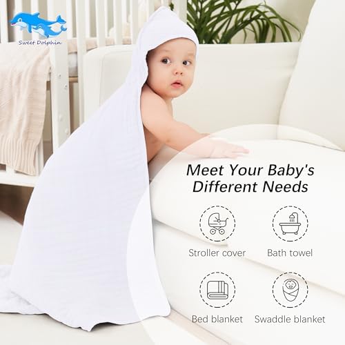 SWEET DOLPHIN Muslin Hooded Baby Bath Towels - Image 5