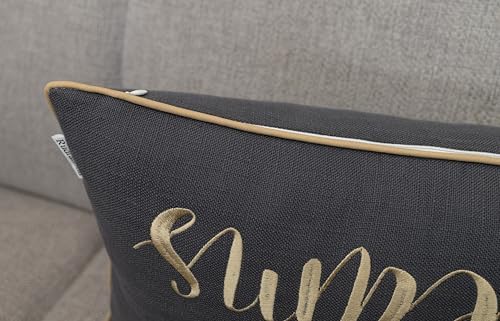 Rudransha Sweet Dreams Embroidered 12x18 Lumbar Pillow Cover, Dark Grey - Image 4