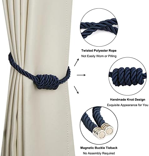 BEL AVENIR Magnetic Curtain Tiebacks 6 Pack Hand-Woven Curtain Ties - Image 4