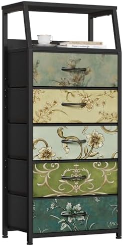 Furnulem 5 Drawers Dresser for Bedroom, Fabric Tall Nightstand by Furnulem