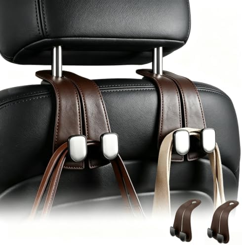 2 Pack Leather Car Headrest Hooks, Heavy Duty Double Car Hooks by Unknown