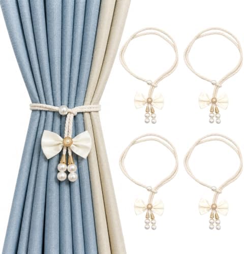 Adjustable Curtain Tiebacks 4 Pack, No Drill Cute Bow Rope Holdbacks by Unknown