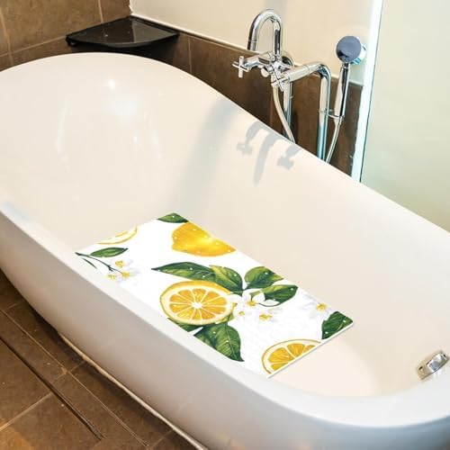 Shower Mat Non Slip 26.8 x 15.1 Inches, Lemons Flower Bathtub Mat Shower Stall - Image 5