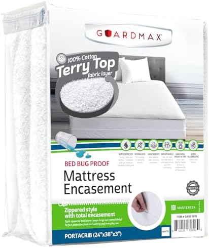 Guardmax Portacrib Mattress Encasement Zippered, 100% Waterproof Mattress by Guardmax