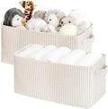 StorageWorks Narrow Storage Bins, Khaki and Beige Stripes by StorageWorks
