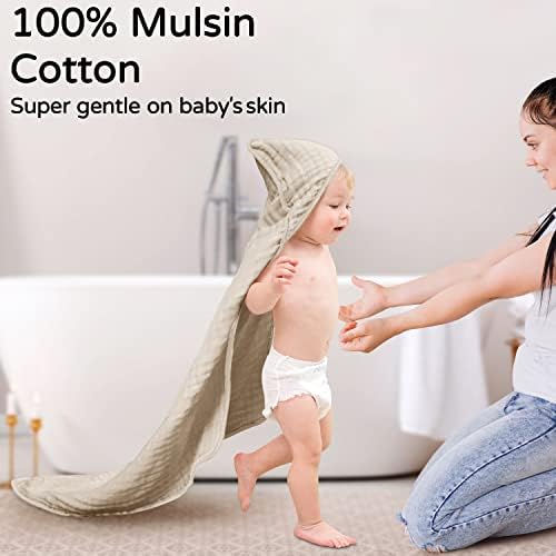 Yoofoss Hooded Baby Bath Towels 2 Pack 100% Muslin Organic Cotton - Image 2
