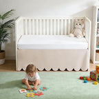 100% Cotton Scallop Edge Crib Bed Skirt, 4-Sided Soft Breathable Cotton Bedding - Image 2