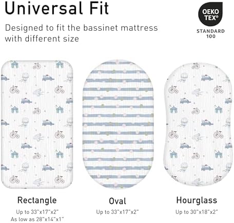 Muslin Bassinet Sheets 2 Pack, Universal Cotton Fitted Baby Mattress Sheet - Image 4
