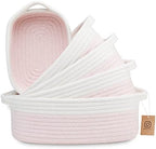 NaturalCozy 5-Piece Rectangle Storage Basket Set- Natural Cotton Rope Woven by NaturalCozy