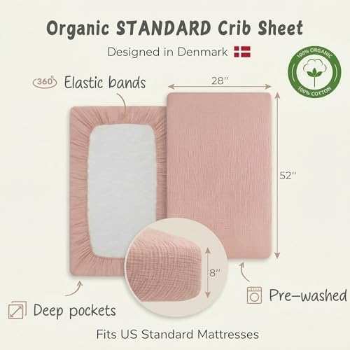 Crib Sheets, 100% Organic Cotton Muslin, Fitted 28"x52" Standard - Image 3