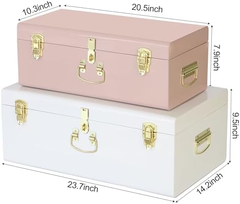 Vixdonos Metal Trunk Decorative Storage Box Set of 2 College Dorm Chest - Image 2