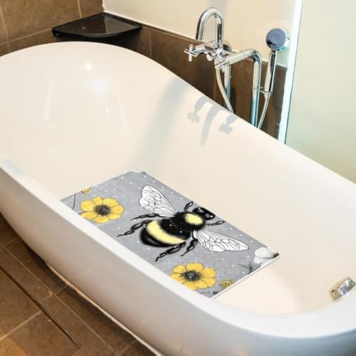 Shower Mat Non Slip 26.8 x 15.1 Inches, Bee Floral Bathtub Mat Shower Stall Mats - Image 5