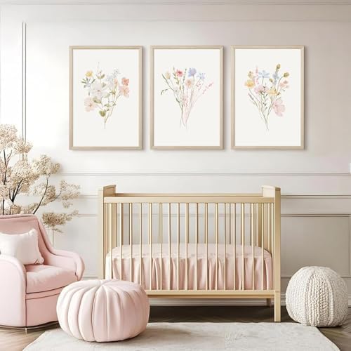 Nursery Wildflower Wall Art Girl Flower Canvas Wall Decor Floral Nursery Art - Image 3