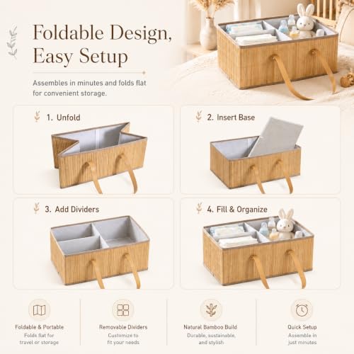 Large Wicker Baby Diaper Caddy Organizer, Bamboo Storage Basket - Image 5