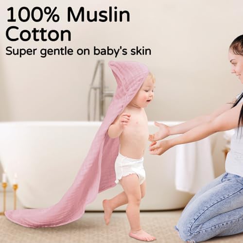 Yoofoss Hooded Baby Bath Towels 2 Pack 100% Muslin Organic Cotton - Image 2