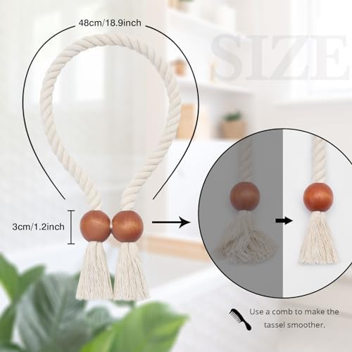 NICEEC 2 Pack Wooden Ball Magnetic Curtain Tiebacks Boho Home Decor Drape Tie - Image 4