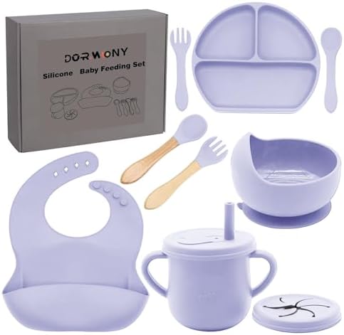 100% Silicone Baby Feeding Set, BPA Free Baby Dishes Set by Dormlony